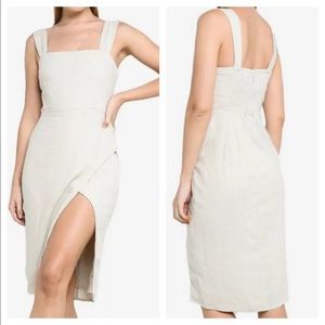 Abercrombie & Fitch Cream Wrap Front Linen Blend Midi Dress, Small